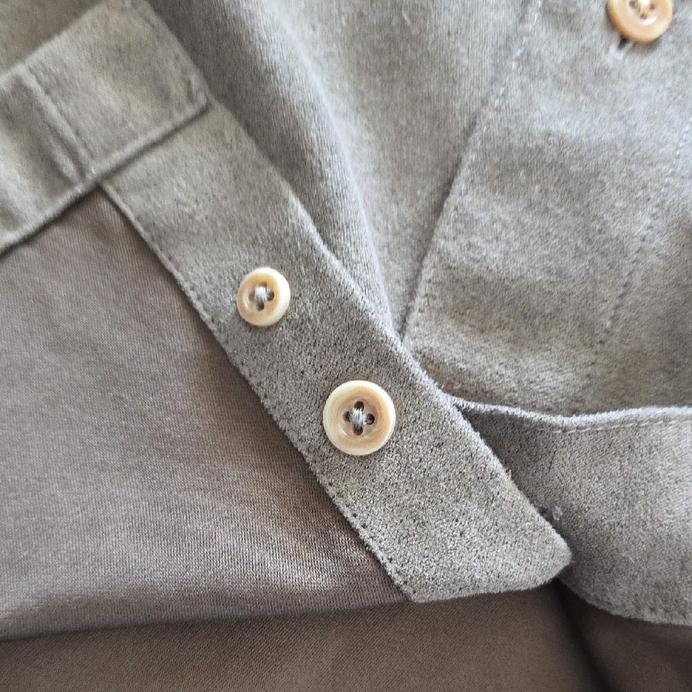 Geoffrey Beene Khaki Olive Microsueded Button Down Shirt Relaxed Large - Picture 8 of 14